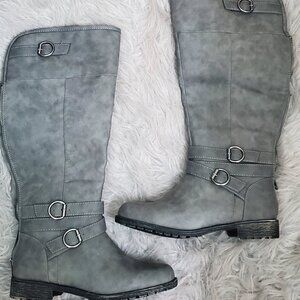 JustFab Sz 7.5 Grey Fur Trim Riding Boots